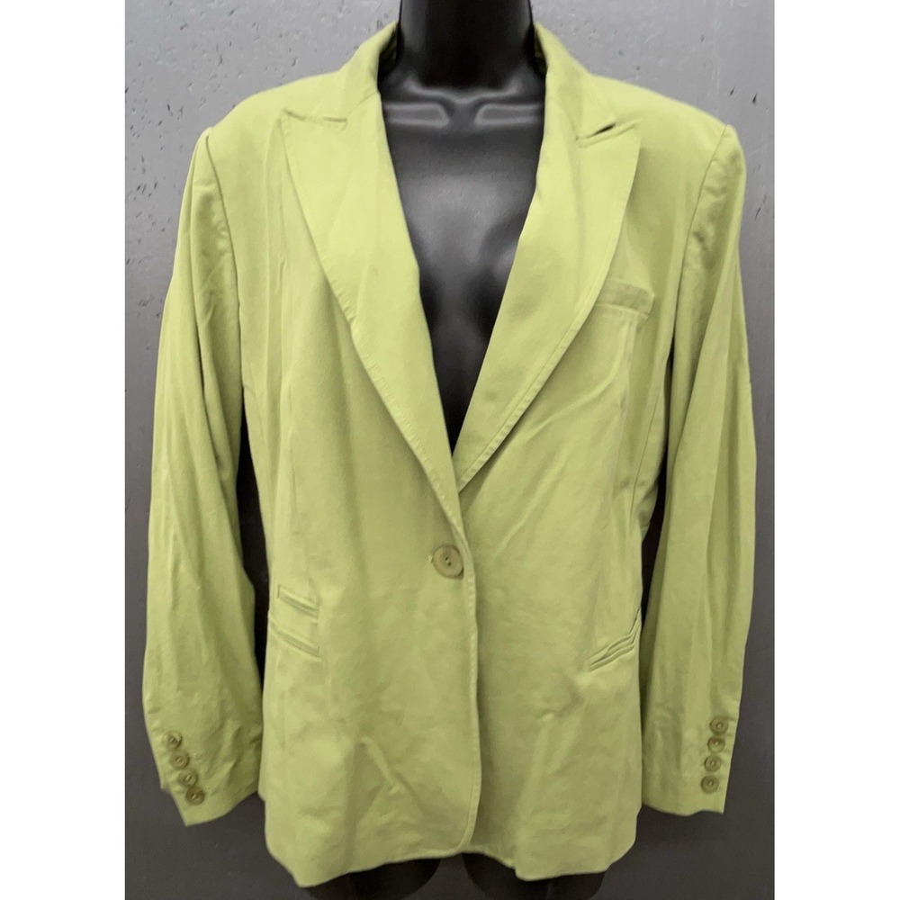 Vtg Talbots Blazer Jacket 12 Green Cotton‎ Silk Stretch Preppy Casual Chic